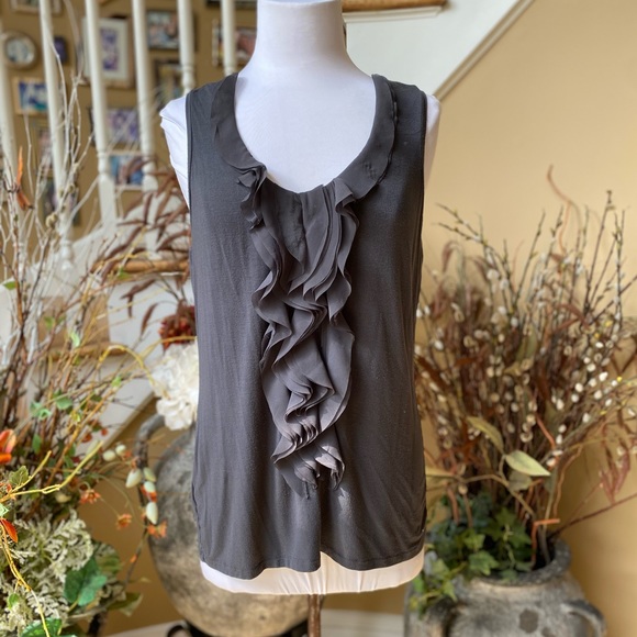 Ann Taylor Tops - Ann Taylor Large Gray Ruffle Front Sleeveless Blouse